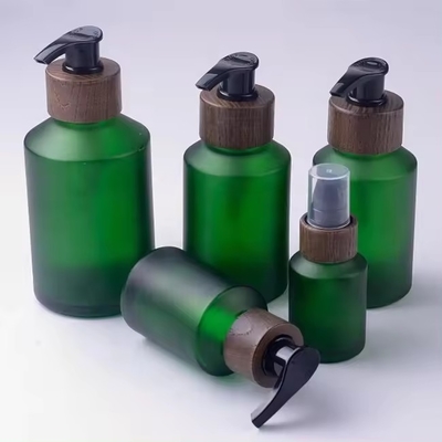 30g, 50g, 15ml, 30ml, 60ml, 120ml, Botella de vidrio helado verde con tapa de tornillo de madera