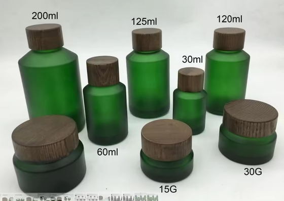 30g, 50g, 15ml, 30ml, 60ml, 120ml, Botella de vidrio helado verde con tapa de tornillo de madera