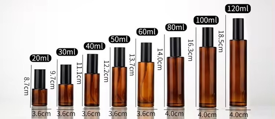 30 ml 50 ml 80 ml 100 ml Botellas de bomba de vidrio cosmético de ámbar Botella de aerosol recargable