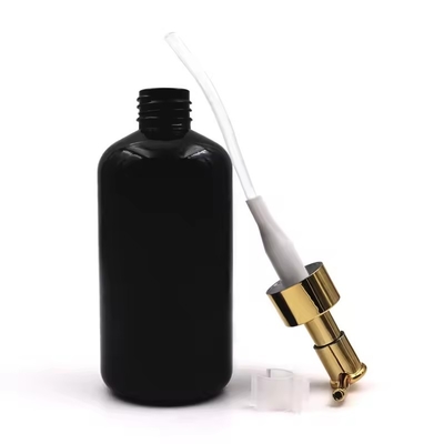 Botellas de plástico para cosméticos Botella de bomba de loción Botella con tapa dorada Botella de hombro redonda