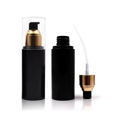 Botellas de plástico para cosméticos Botella de bomba de loción Botella con tapa dorada Botella de hombro redonda