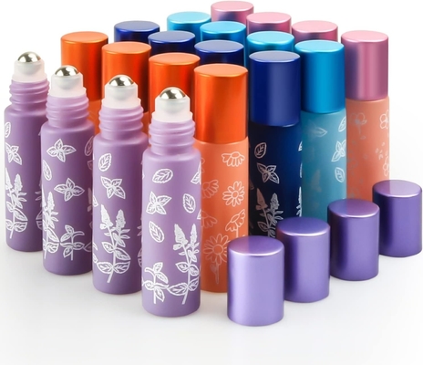 Rollo de vidrio de 10 ml en botella con bolas de acero inoxidable, tapa de aluminio metálico