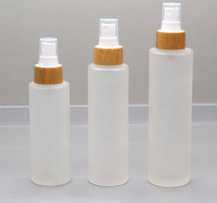 botella de vidrio esmerilado 100ml con cuidado de piel cosmético del envase de la tinta de la bomba de bambú
