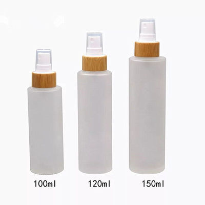 botella de vidrio esmerilado 100ml con cuidado de piel cosmético del envase de la tinta de la bomba de bambú