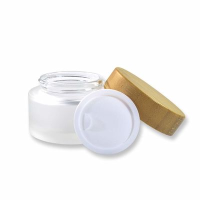 Piel de cristal del cuidado del tarro 50g 15g 30g de los envases cosméticos de bambú poner crema del vidrio esmerilado