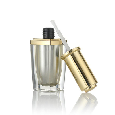 Botellas vacías de acrílico del esmalte de uñas 10ml con el cuadrado del oro del cepillo