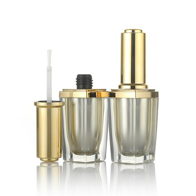 Botellas vacías de acrílico del esmalte de uñas 10ml con el cuadrado del oro del cepillo