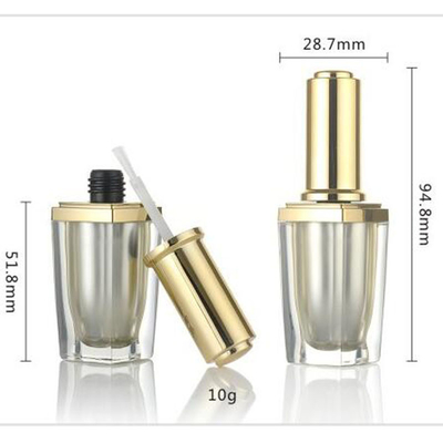 Botellas vacías de acrílico del esmalte de uñas 10ml con el cuadrado del oro del cepillo