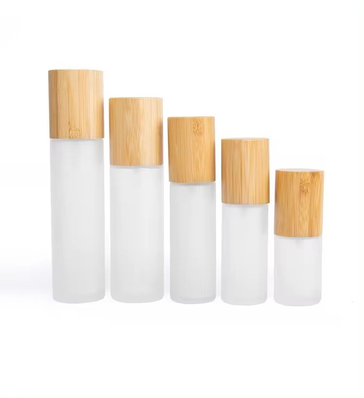 Botella de vapor de niebla de vidrio congelado de 30 ml, 50 ml y 60 ml con tapa de bambú 30 ml-D37*H103