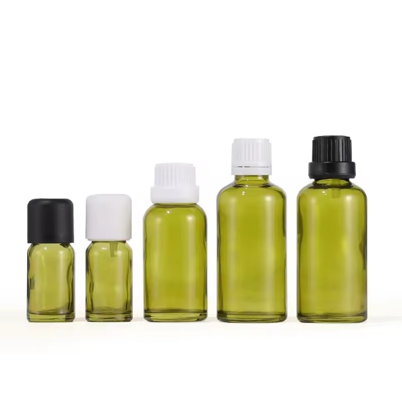 10 ml 15 ml 30 ml Reducidor de orificio verde oliva Aceite esencial Botella de vidrio con tapa